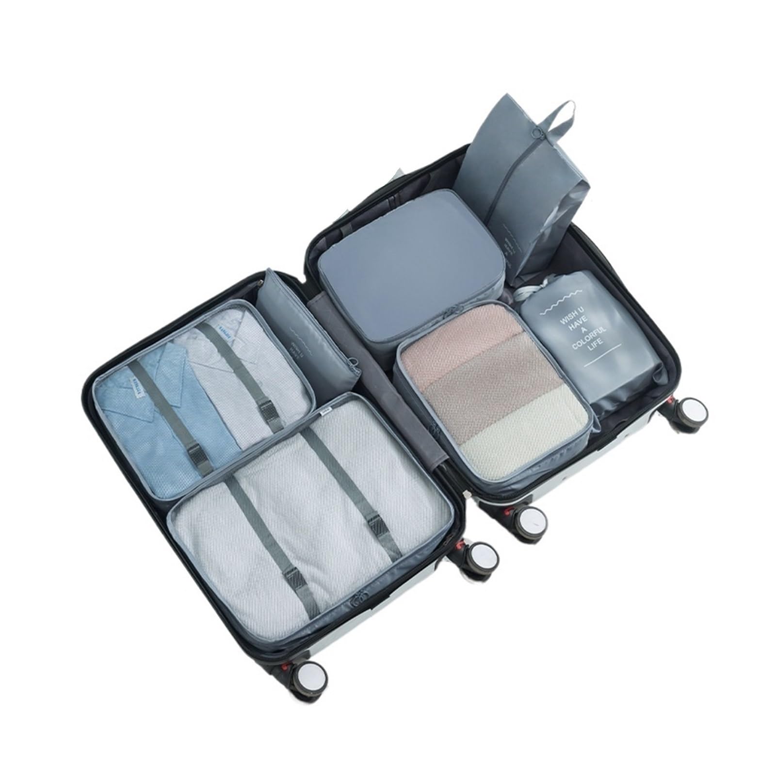 7-piece Set Travel Bag Organizer Clothes Luggage Blanket Shoes Organizers Suitcase Pouch Packing Cubes for Suitcases(Grey)