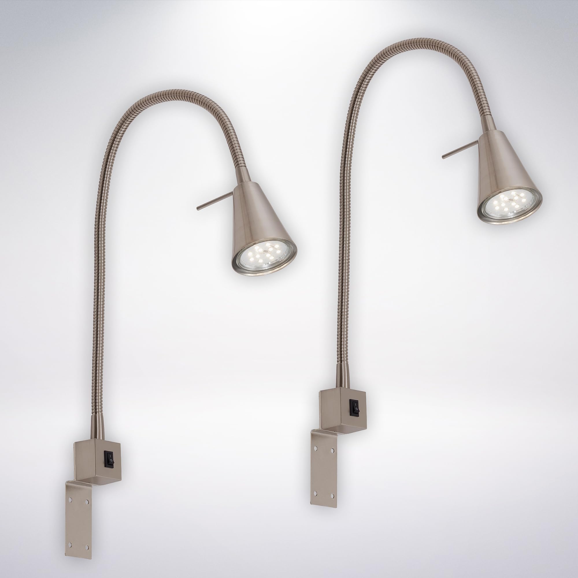 BRILONER - Set di 2 lampade da lettura LED con interruttore, orientabili, diverse posizioni di montaggio, applique da interno, lampada da parete, da letto, da comodino, 40,3 cm, nichel opaco