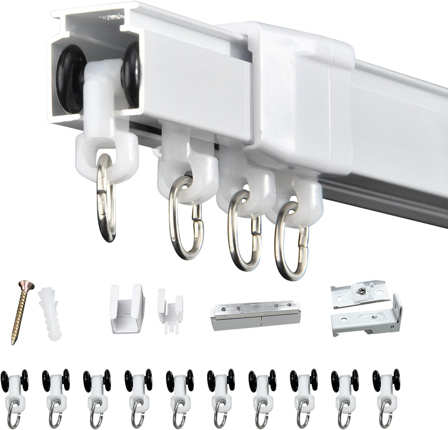 37-142in Telescopic Ceiling Curtain Track System for Curtains,Retractable Measurement Free Heavy Duty Curtain Rail Track Set as Room Divider,Adjustable Sliding Wall Mount Aluminum Curtain Track