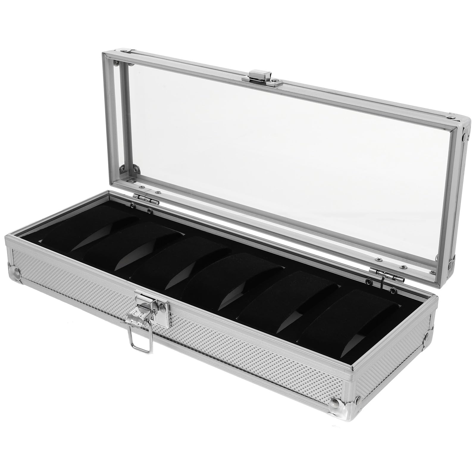 ABOOFAN Uhrenbox zur Aufbewahrung von 5 Uhren aus Aluminium mit Transparentem Sichtfenster und Schlossdesign in Silber für Verschiedene Anlässe