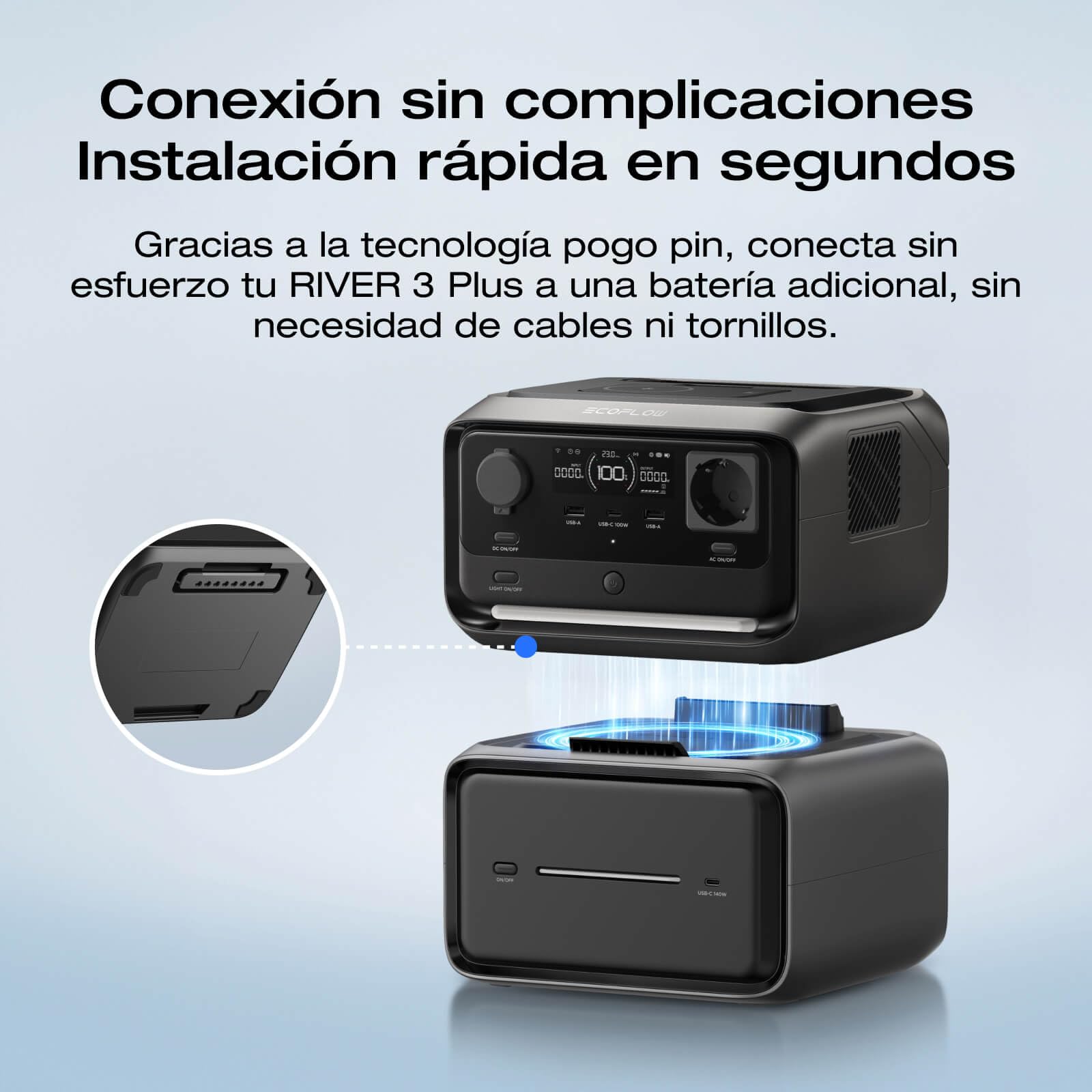 Estación de energía portátil EF ECOFLOW RIVER 3 Max Plus Inalámbrica con banco de energía 5000 mAh, batería LFP 858 Wh, salida de hasta 1200 W, generador solar para exteriores, acampadas y caravanas