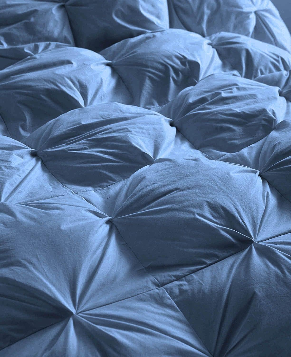 DNG Creations 5 Piece Luxury Pinch Pleated Comforter Set Premium Super Soft 400 GSM All Season Pintuck 1000 Thread Count 100% Egyptian Cotton Super Soft King/California King Size Medium Blue Color