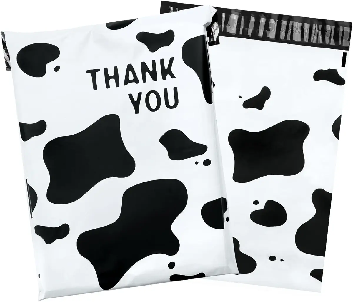 100 Pack Poly Mailers 10x13, Cute Packaging Envelope Mailers Polymailers Packaging for Small Business, Shipping Bags for Clothing Boutique with Self Seal Strip (Cow)