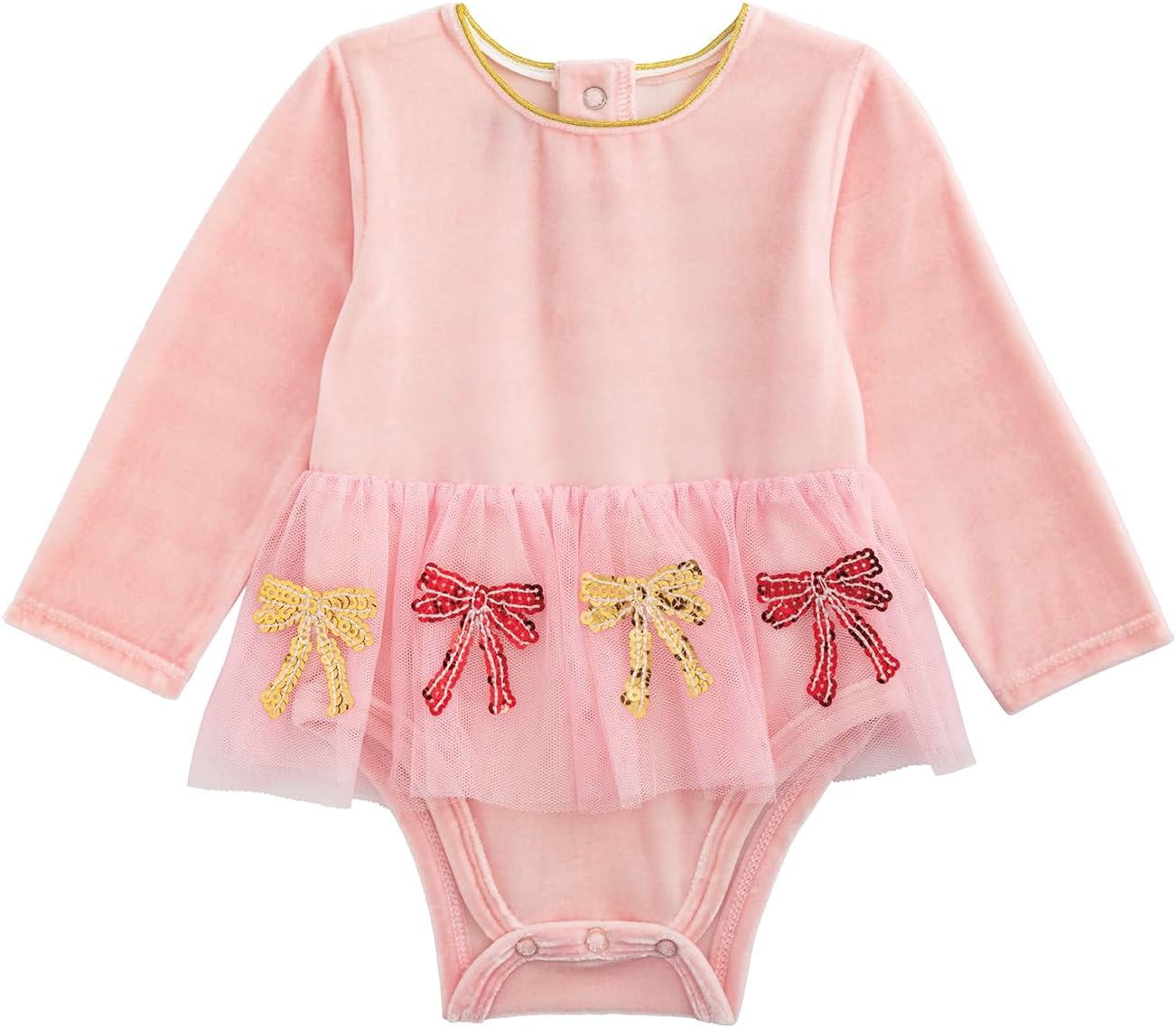 Mud Pie Baby Girls Kids Christmas Velour Sequin Bow Tutu Crawler