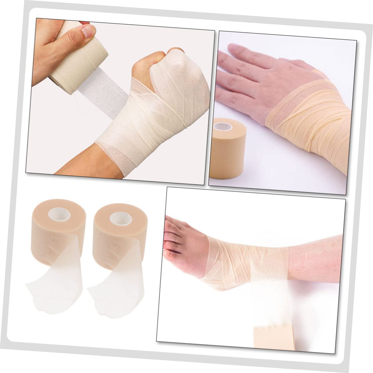 Gogogmee 4 Rolls Sports Foam Grip Tape Prewrap Athletic Tape Breathable Tape Ankle Sprains Tape Soccer Tape Self- Adherent Tape Sponge Khaki