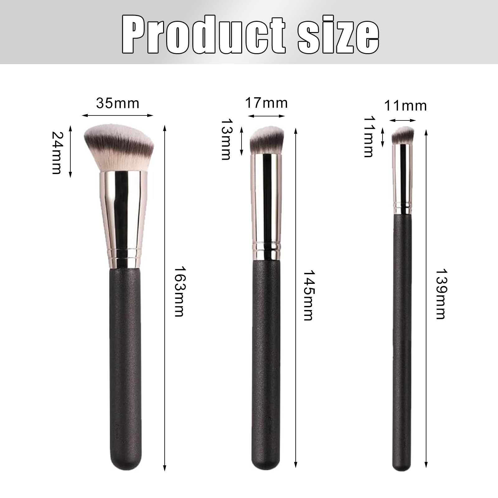ZXCHOME Foundation Brush, 3 Pieces Professional Make Up Contouring Brushes - Image 2