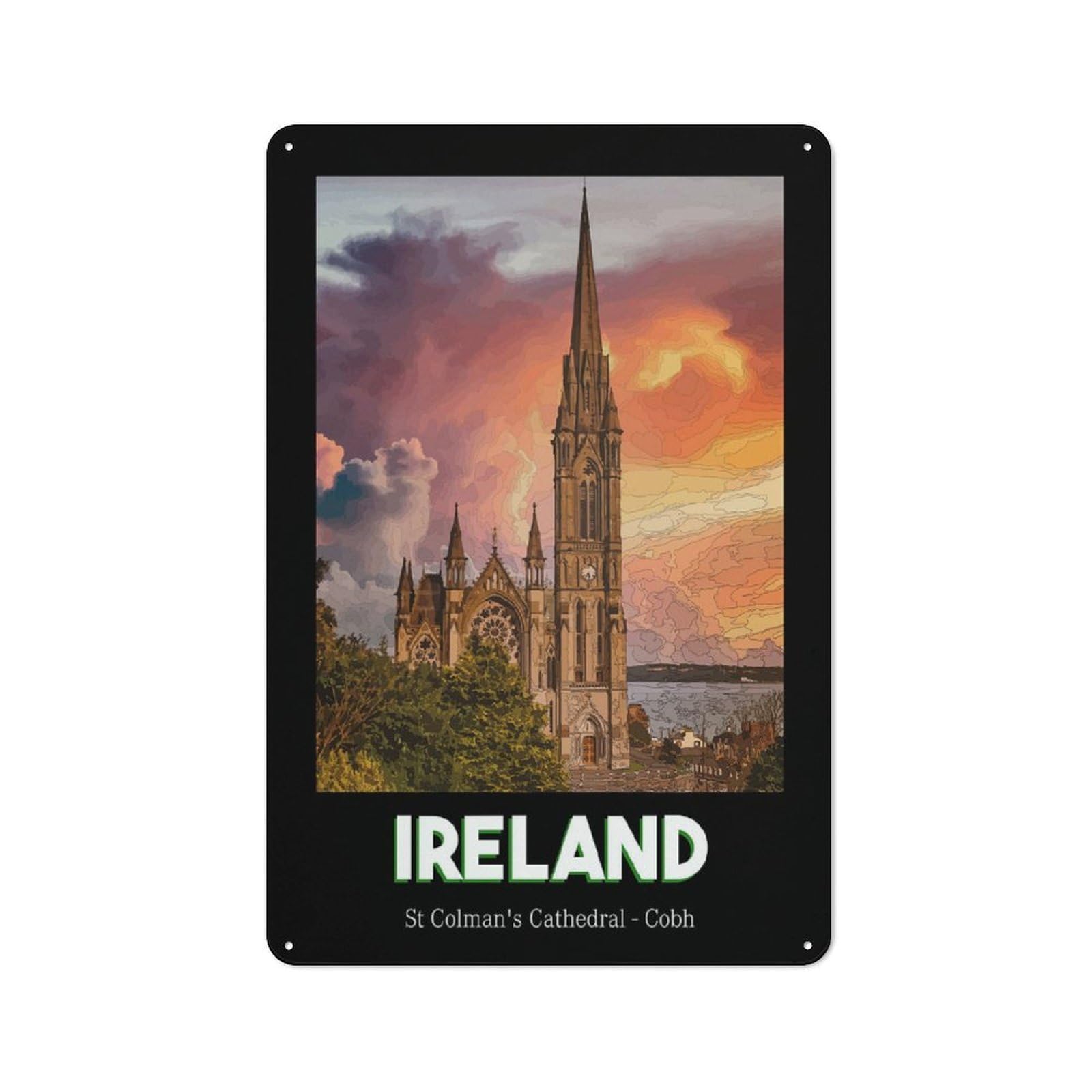 Junmoney Style-21 Cobh Cathedral Retro Metal Wall Decor 30X20cm, Vintage Metal Sign For Cafe, Pub, Workshop Or Home Bar