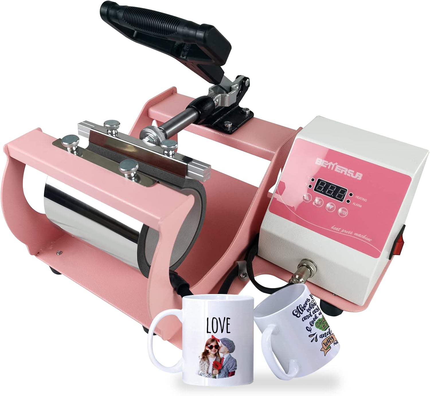 BetterSub Mug Heat Press, Heat Press Machine Cup Heat Transfer Sublimation 11oz Pink