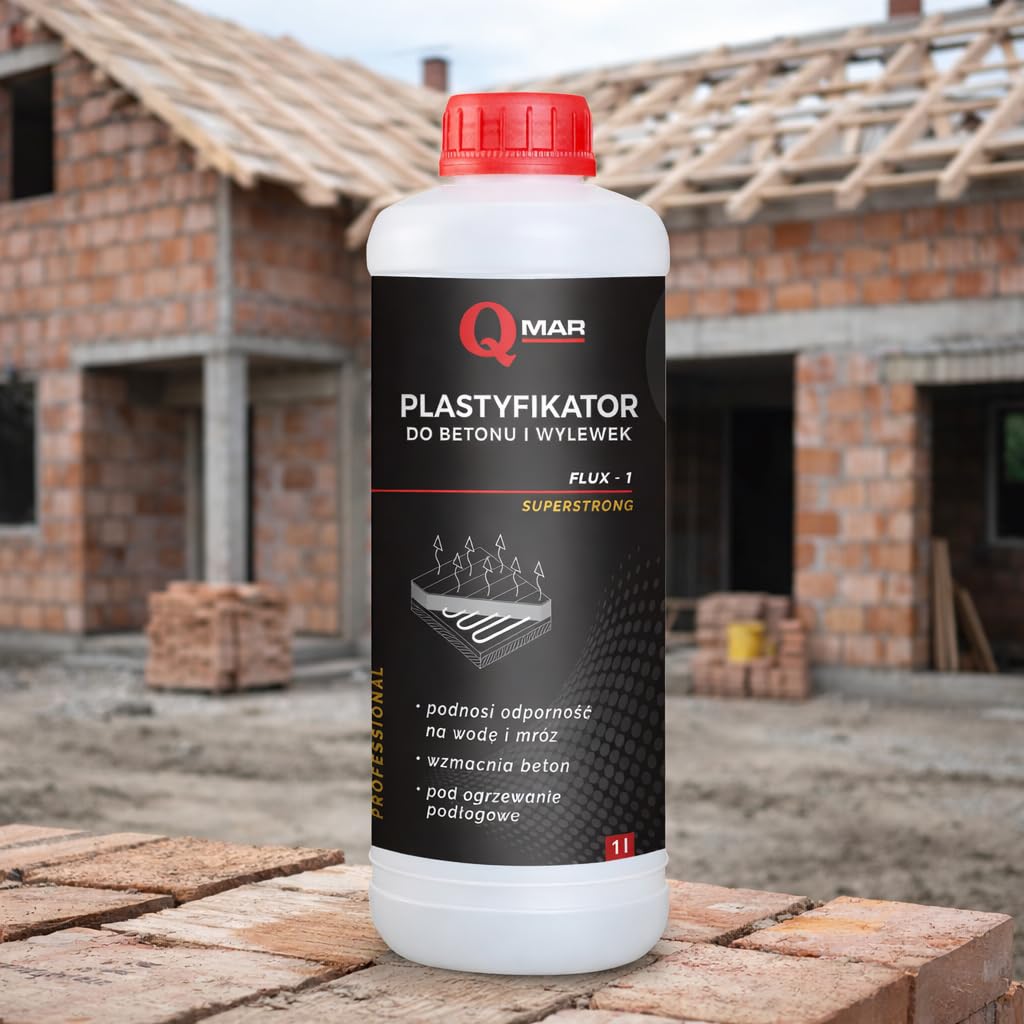 QMAR Plastifizierer für Beton, Fundamente und Estriche 1L Verflüssigungszusatz für Betonmischungen, ideal für Fußbodenheizungen, erhöht die Haltbarkeit der Mischung und verbessert die Konsistenz