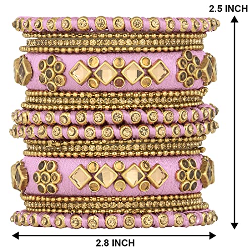 Aheli Ethnic Handmade Silk Thread Faux Stone Studded Bangle Set Bracelet Chudha Indian Wedding Festive Wear Fashion Jewelry Gift for Women Blue3