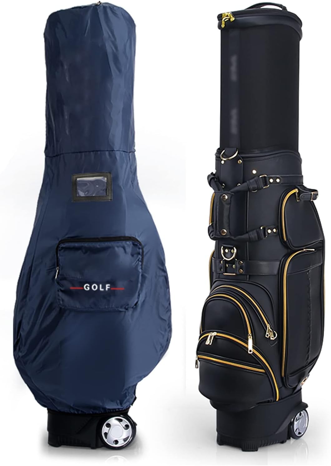 Leather Golf Bag, Waterproof Golf Cart Bag, Portable Golf Stand Bag Travel Golf Club Bags, Lightweight Golf Clubs Organizer for Golf Course & Travel (Black)