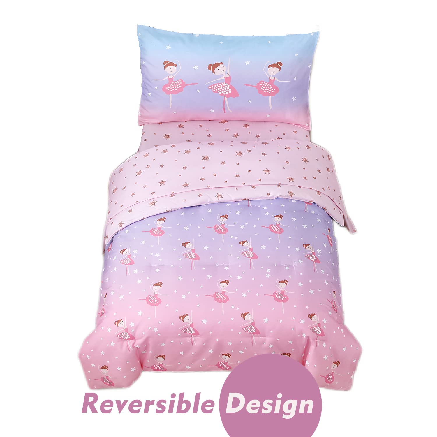 Styho Dancing Girl Printed Duvet Cover Set, Blue Purple Pink Gradient Quilt Cover - Image 2