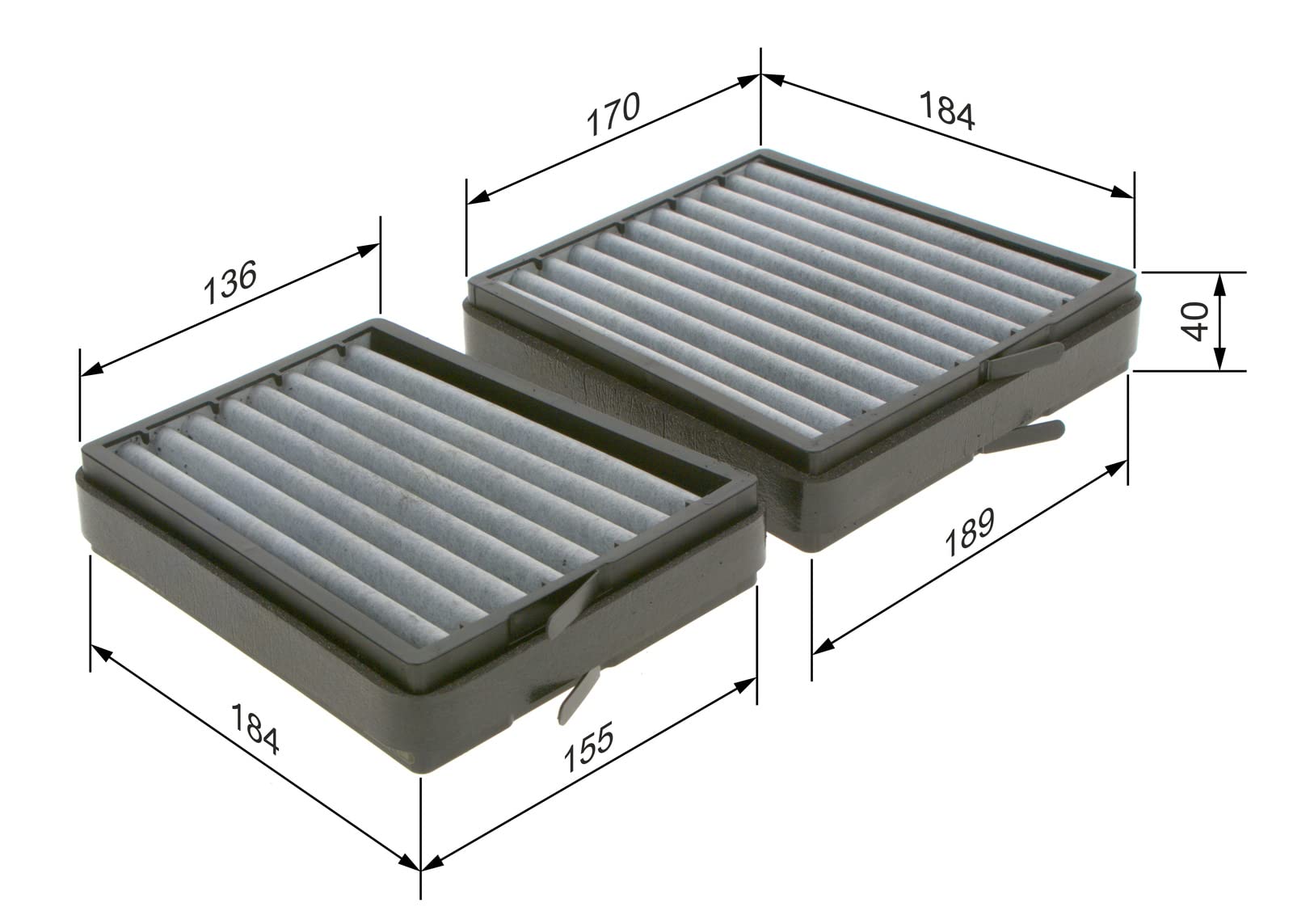 Bosch Filtro Abitacolo ai Carboni Attivi R5536, Filtro di Ricambio - Contro cattivi odori, polline e polvere per un'aria più pulita all'interno del veicolo - 2 Filtri | Compatibile con: MERCEDES-BENZ C-CLASS, C-CLASS Coupe, C-CLASS T-Model, CLC-CLASS, CLK