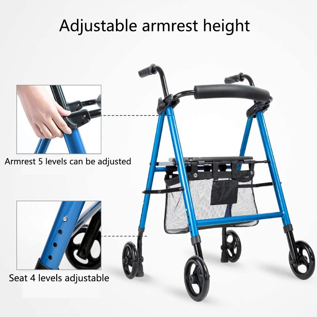 Chodzik czterokołowy z wspomaganiem ADITAM Składany chodzik Lekki, regulowana wysokość Ruchoma rama Aluminiowa medyczna pionowa rehabilitacja Chodzik wspomagający Double the comfort