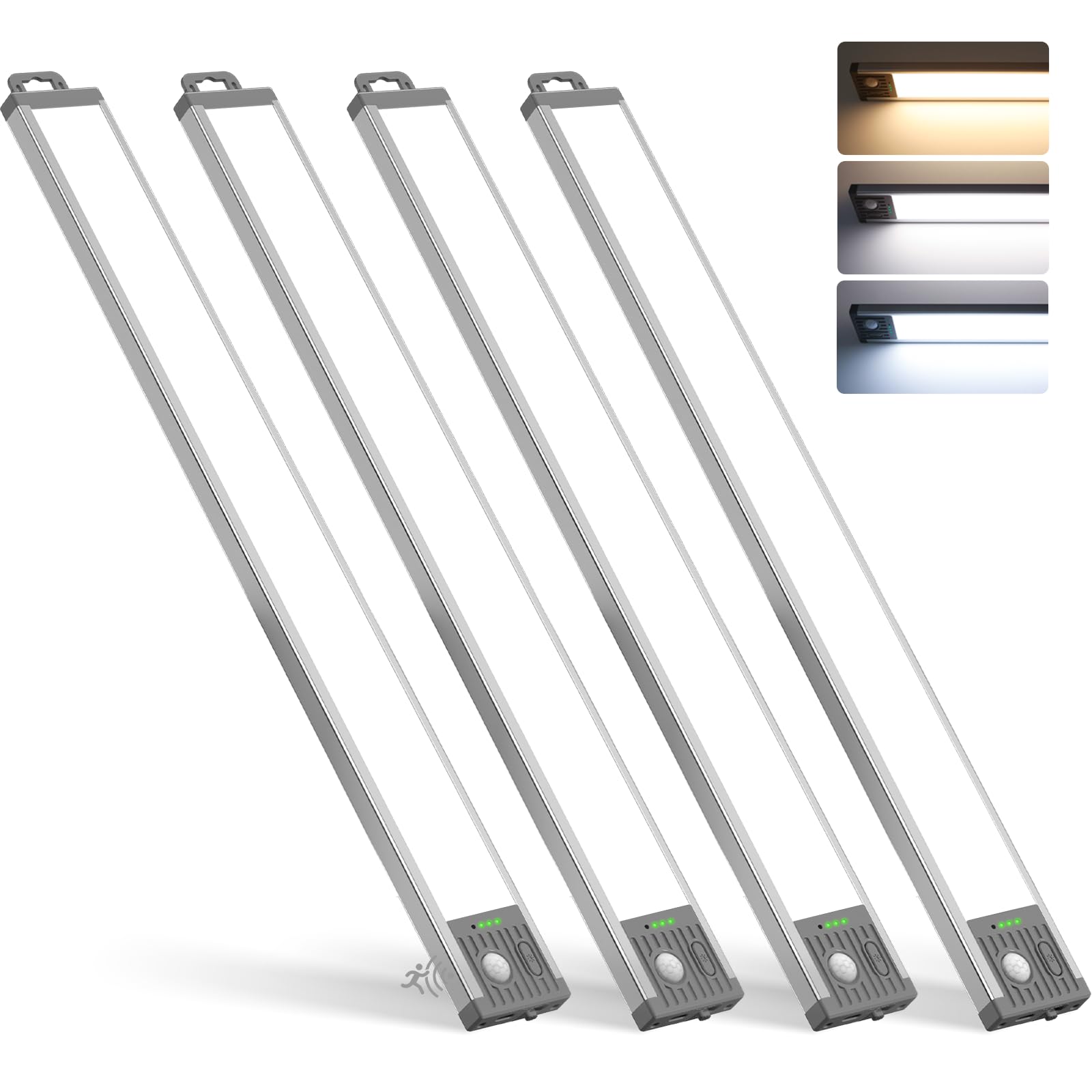 Lampa LED do kuchni, biura, 44,5 cm, bateria 4500 mAh, 76 diod LED, 3 regulowane kolory, magnetyczna, do kuchni, biura, kampera, zestaw 4 szt