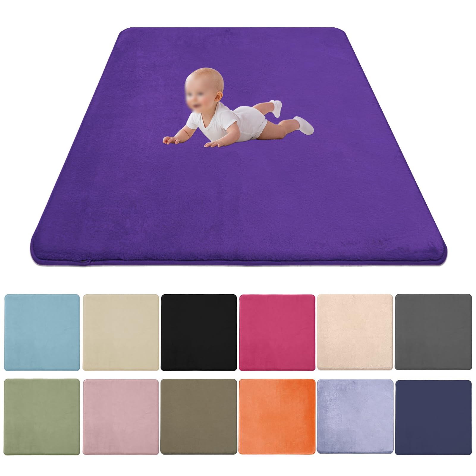 Zteiuqx Baby Play Mat, Coral Velvet Activity Rug for Tummy Time, Non-Slip Nursery Floor Mat for Infants, Kids 2CM Thick Memory Foam Crawling Mat 80x100cm/31.5x39.37inch — image 1