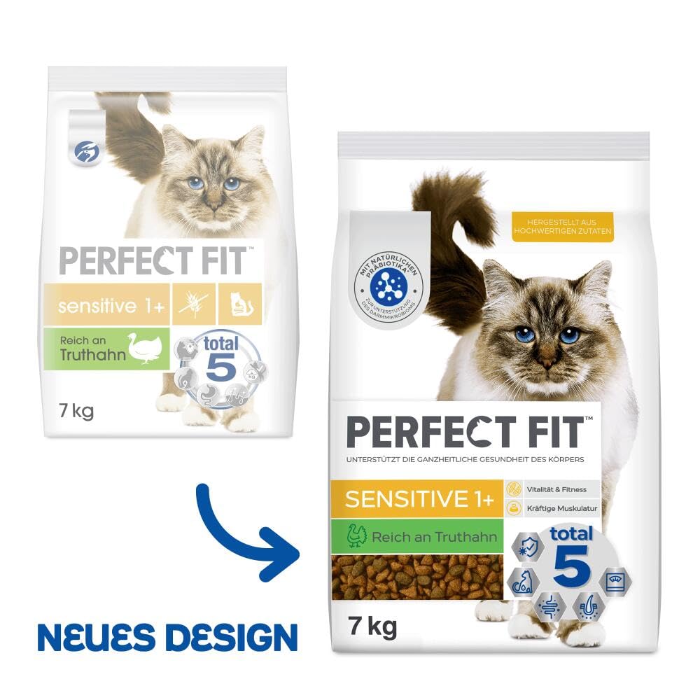 PERFECT FIT Adult Trockenfutter für erwachsene, sensitive Katzen ab 1 Jahr - Truthahn, 7 kg (1 Beutel)