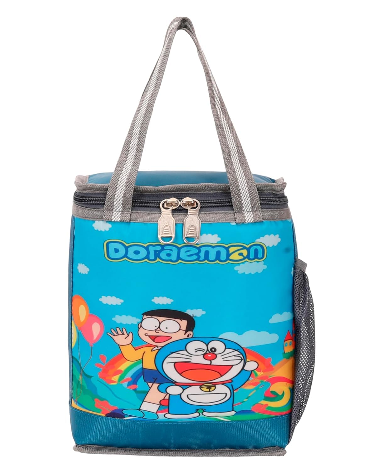 School Lunch Bag, Waterproof Tiffin Box Carrier for Boys and Girls, Printed Design (T Blue)