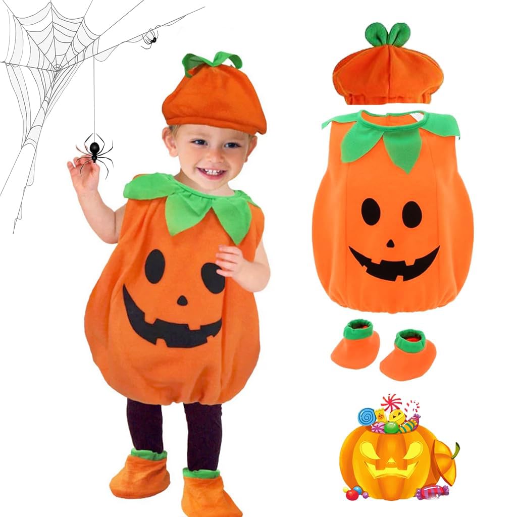 PATPAT® Toddler Pumpkin Halloween Cosume for Aged 3-4 Years Olds Boys and Girls Trick or Treat Halloween Cosume Cute Pumpkin Cosume with Hat and Shoes Halloween Party Cosume (B0D92BPVQV) Amazon Price History, Amazon Price Tracker