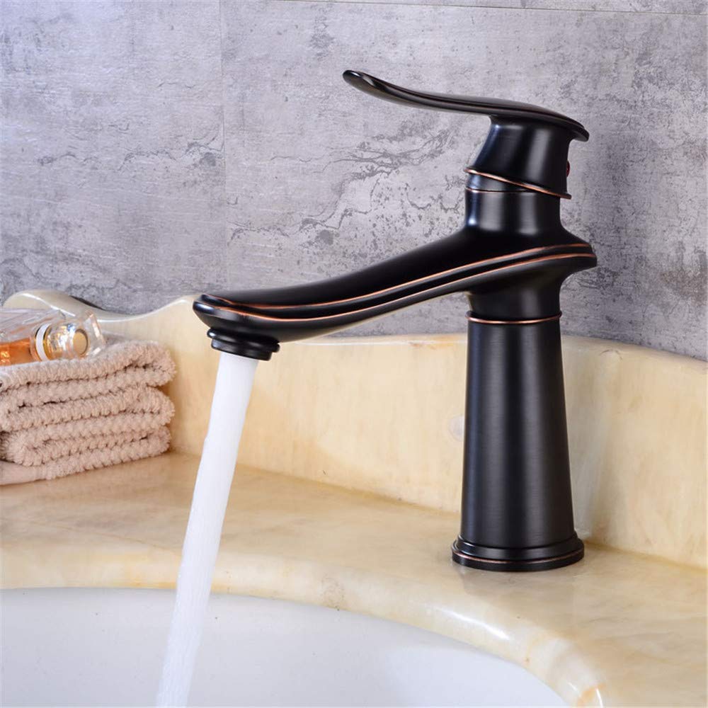 Mitigeur noir et argent court en cuivre monotrou pour eau chaude et froide de salle de bain