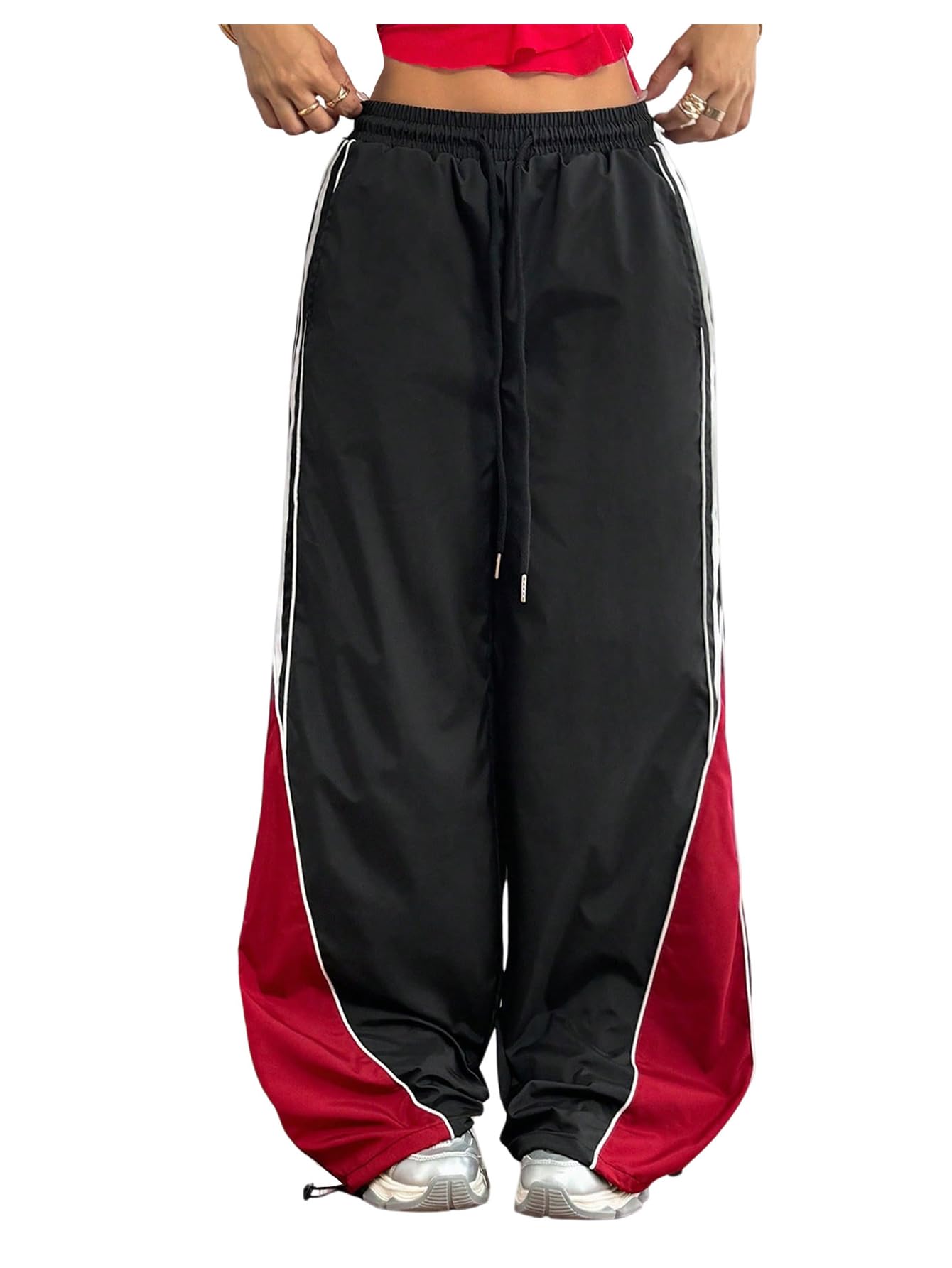 SweatyRocks Womens Y2K Baggy Parachute Pants Striped Streetwear Hip Hop Pants Long Trousers