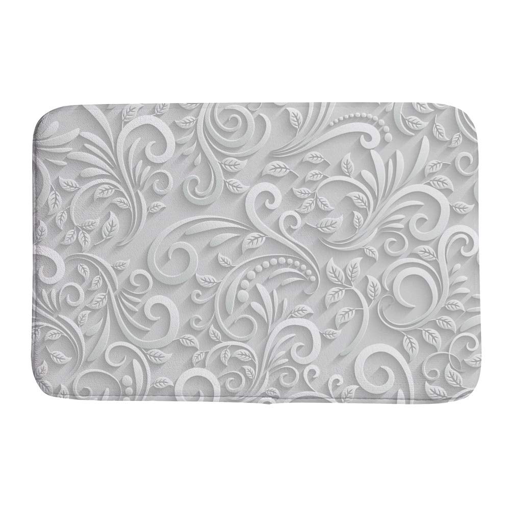 Tapis de bain floral blanc en velours corail antidérapant 60x90 cm