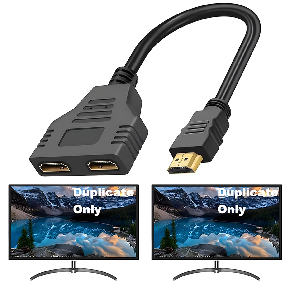 Cable adaptador HDMI divisor 1 en 2 salidas, divisor HDMI macho a HDMI doble hembra de 1 a 2 vías para HD, LED, LCD, TV, compatible con dos televisores del mismo tamaño al mismo tiempo, solo el espejo
