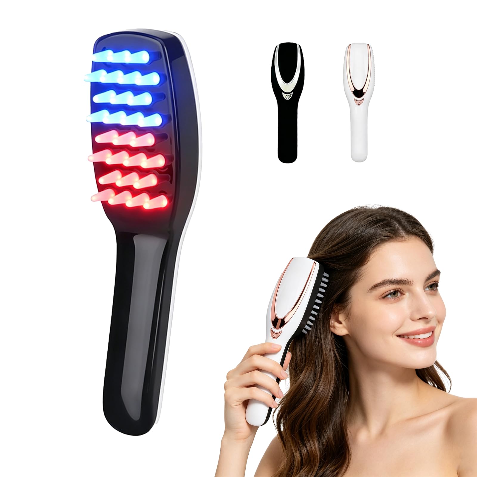 Peine de masaje eléctrico para cuero cabelludo con luz LED roja y azul, 3 niveles de intensidad de vibración, cepillo de pelo recargable con 28 nudos suaves, portátil, para hombre y mujer