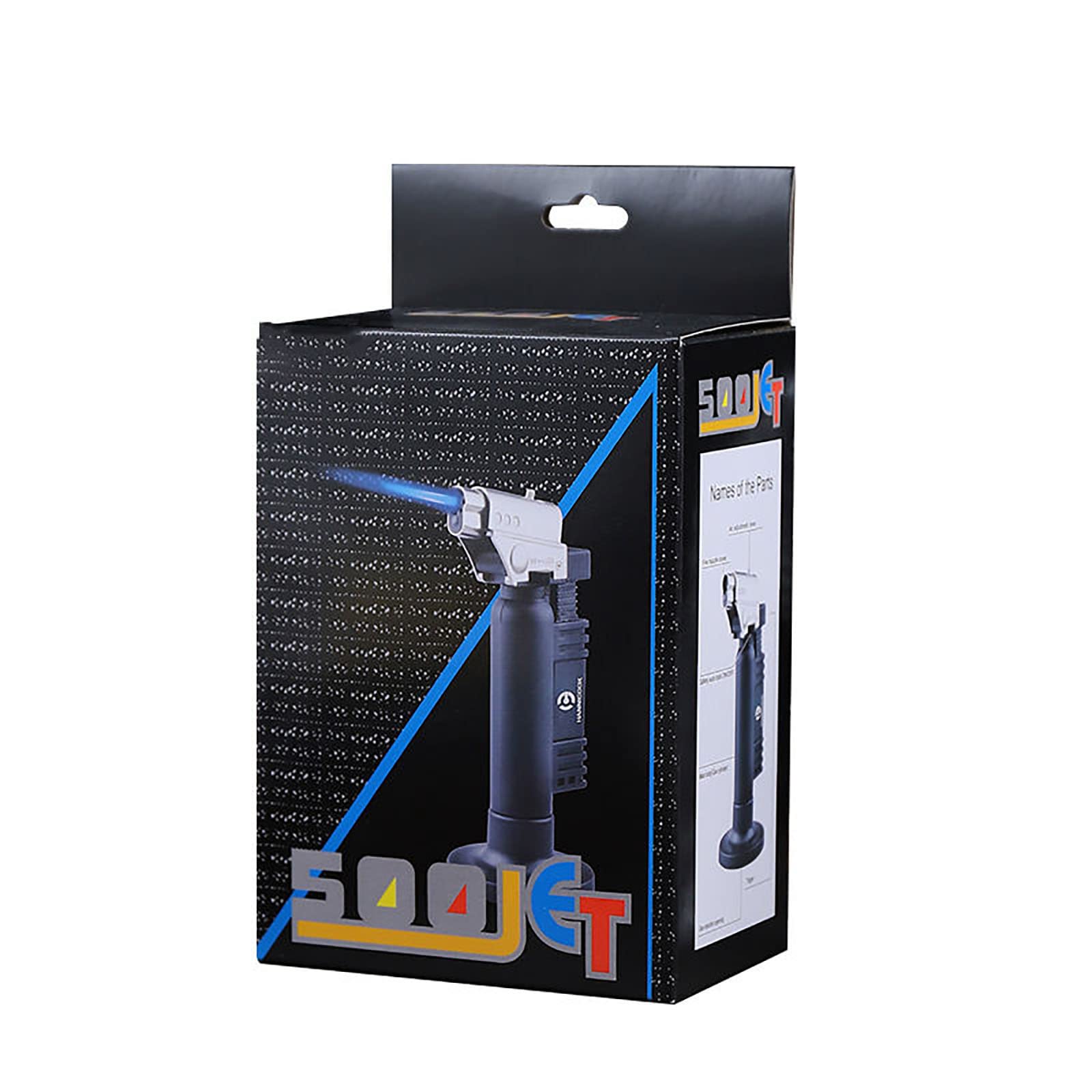 Encendedor de Antorcha de Butano Encendedor Conmutable de Llama Suave/Chorro Recargable Ajustable Heavy Duty para Cocina Camping Sin Combustible,Black,155 * 76mm