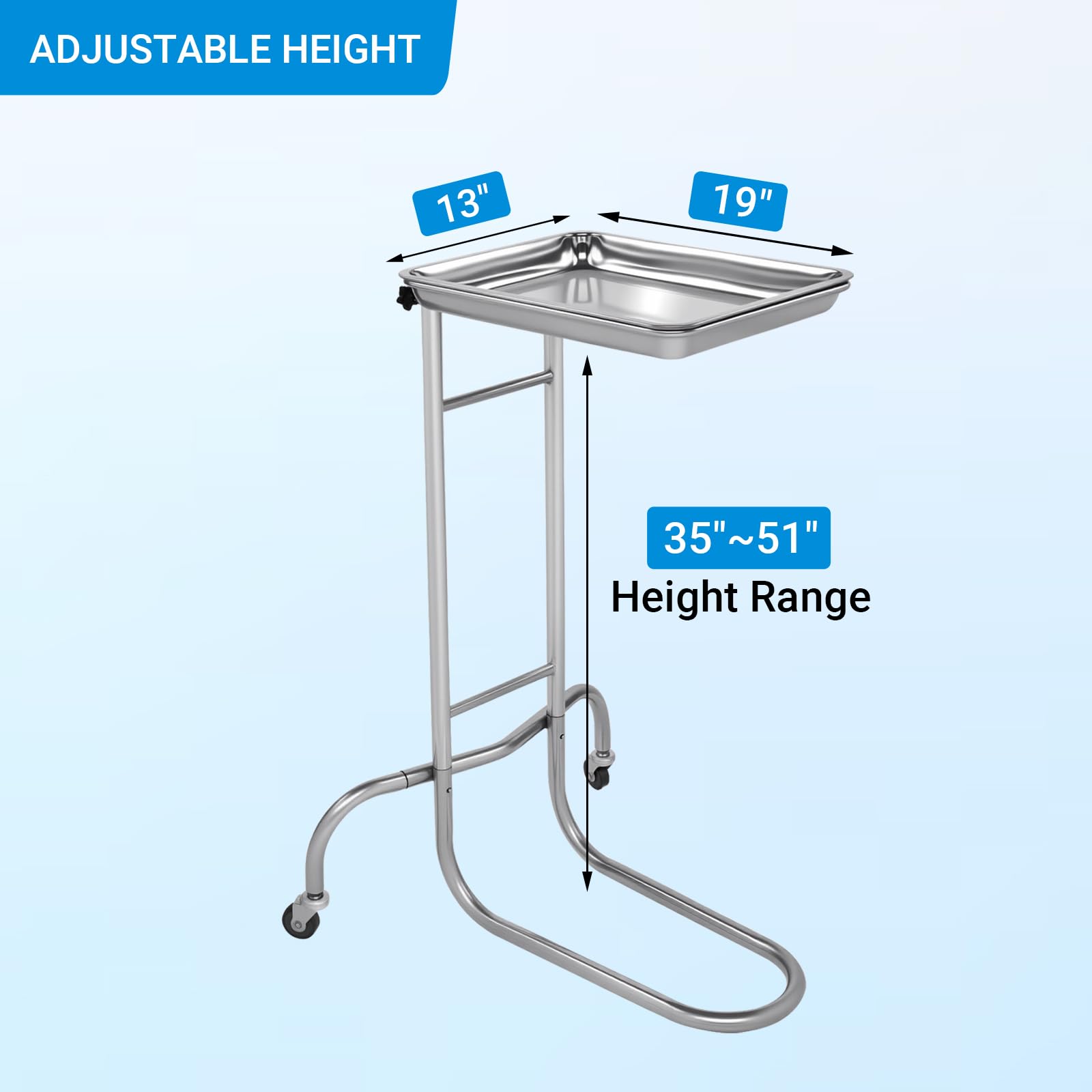 Mayo Instrument Stand, Mobile Rolltisch für Zahnmedizin, Veterinärmedizin, Haustierkliniken Zubehör - Verstellbare Höhe 35 "-51" Doppelposten Dienstwagen mit Lift-Out-Tray (A)