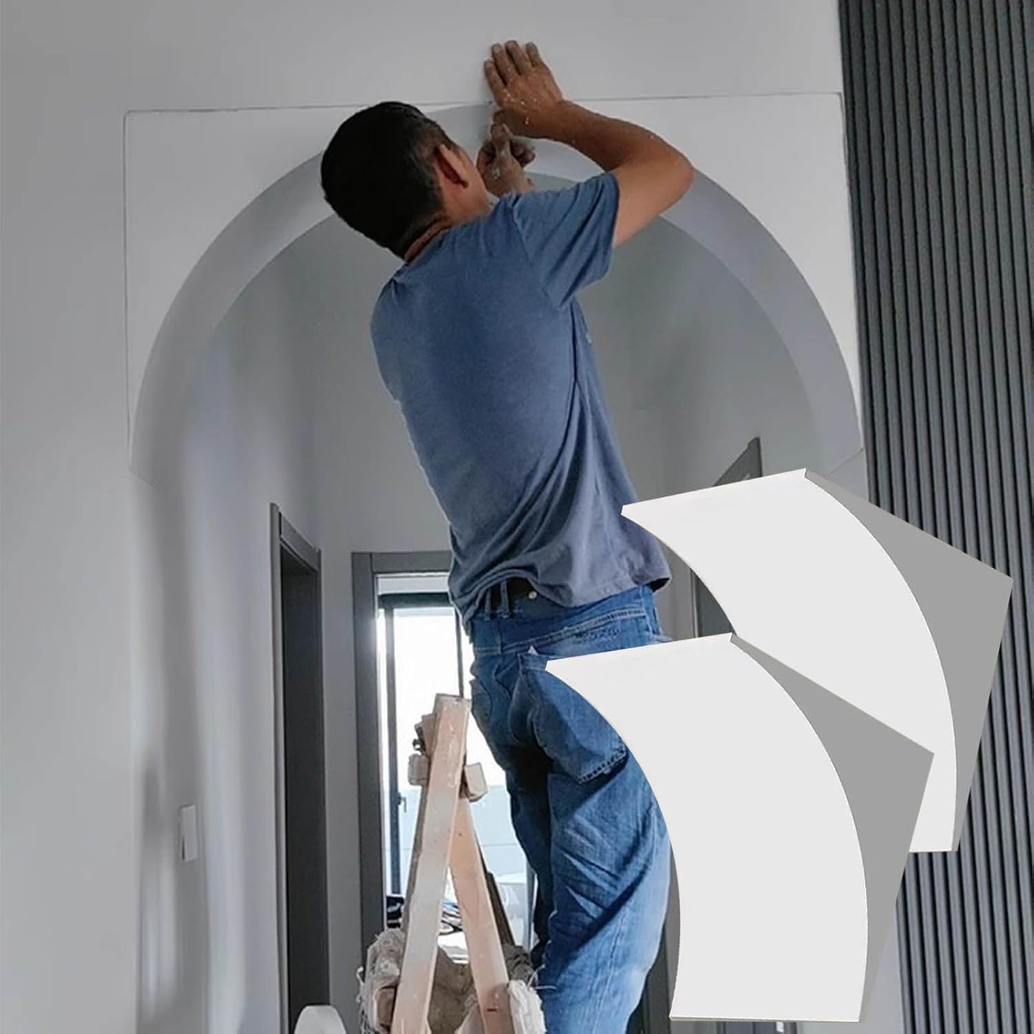 Molduras de pared curvadas para esquinas y puertas interiores, kit de arco de 2 piezas