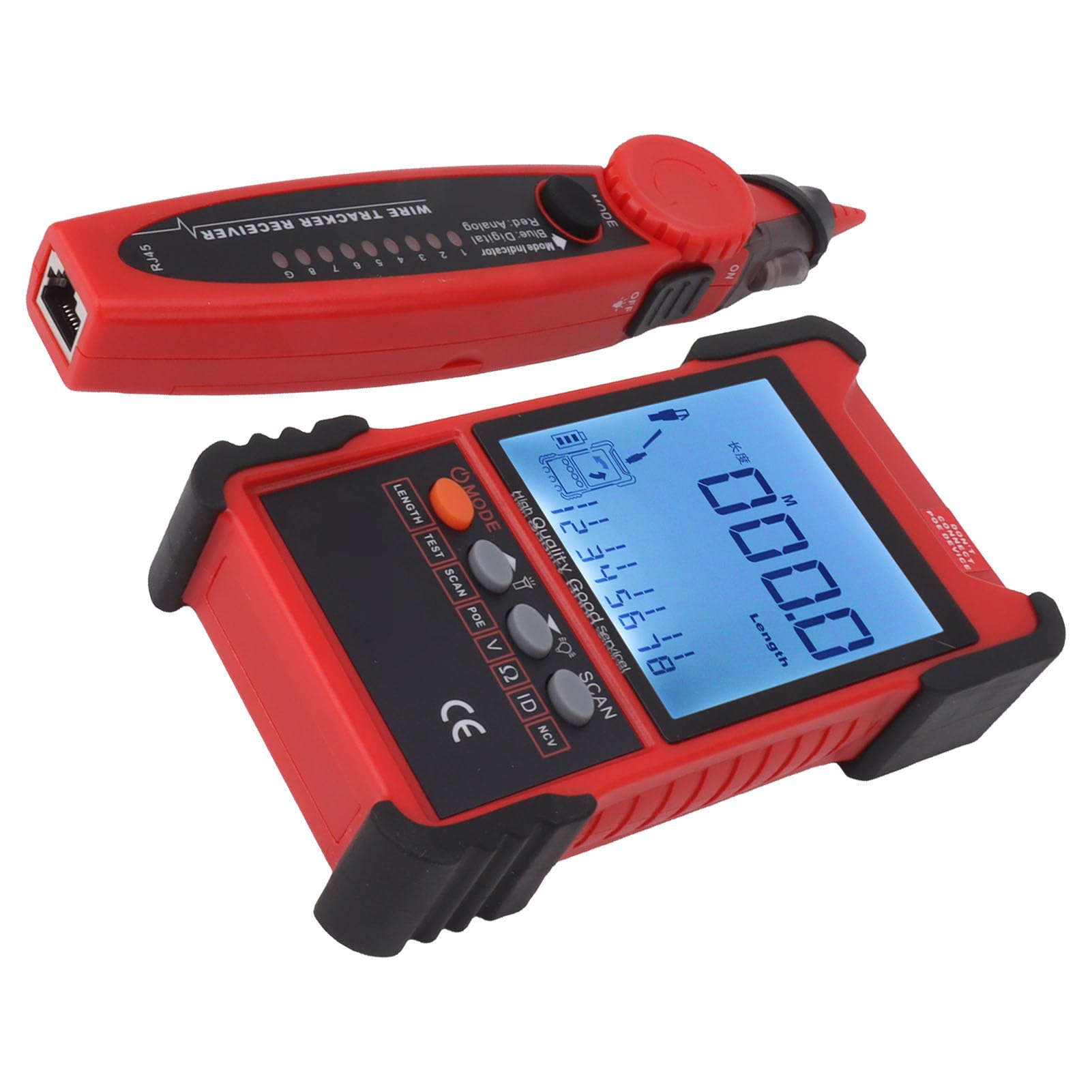 Multimetro Tester per cavi di rete ET616 con schermo LCD per cavi e manutenzione di rete, design efficace e durevole (rosso)