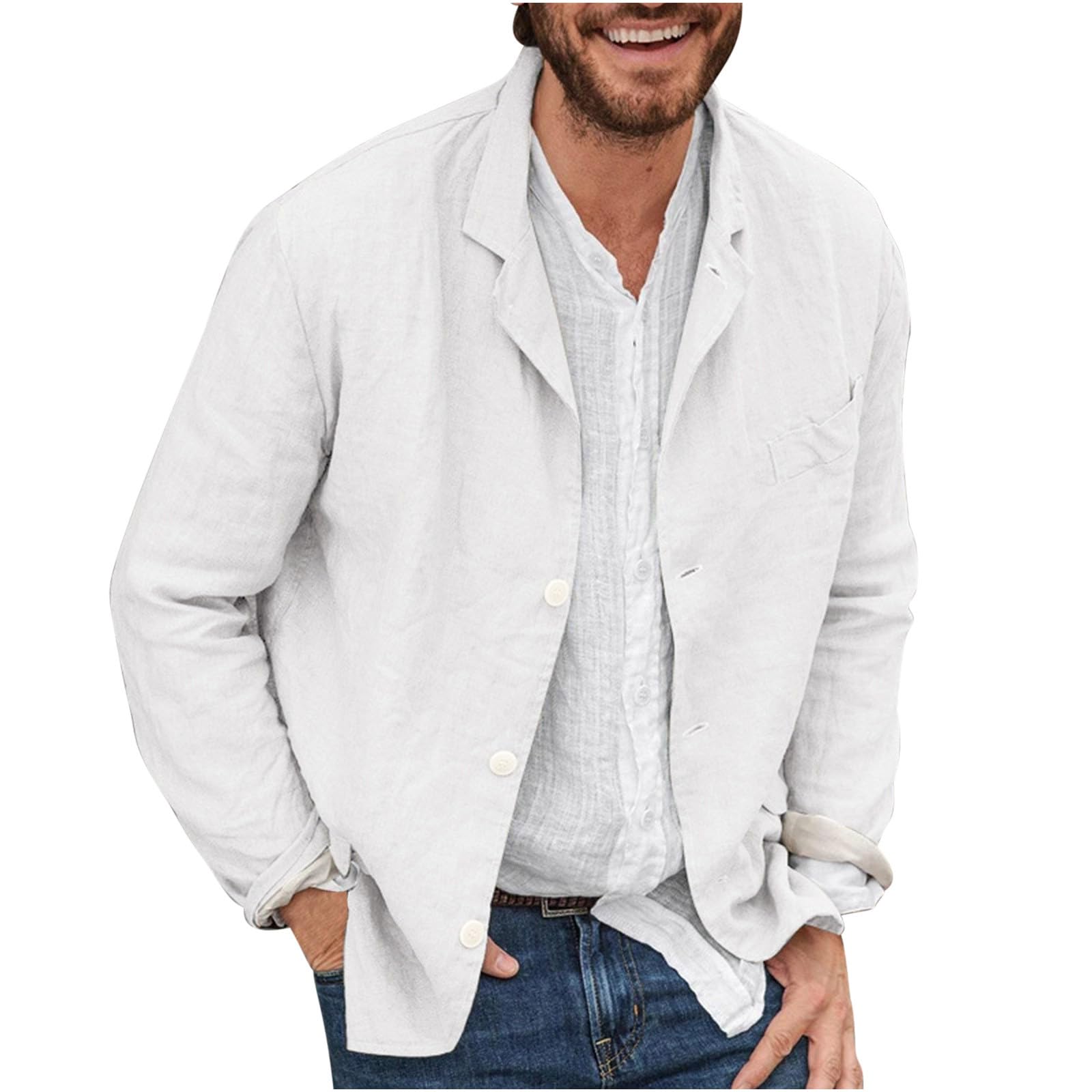 Męska lniana koszula garniturowa Casual Marynarka Marynarka Slim Fit Płaszcze sportowe Marynarki podróżne Trzy guziki Jednokolorowa marynarka Luźny krój Biuro Business Casual Bluzka Wiosna Lato Lekk