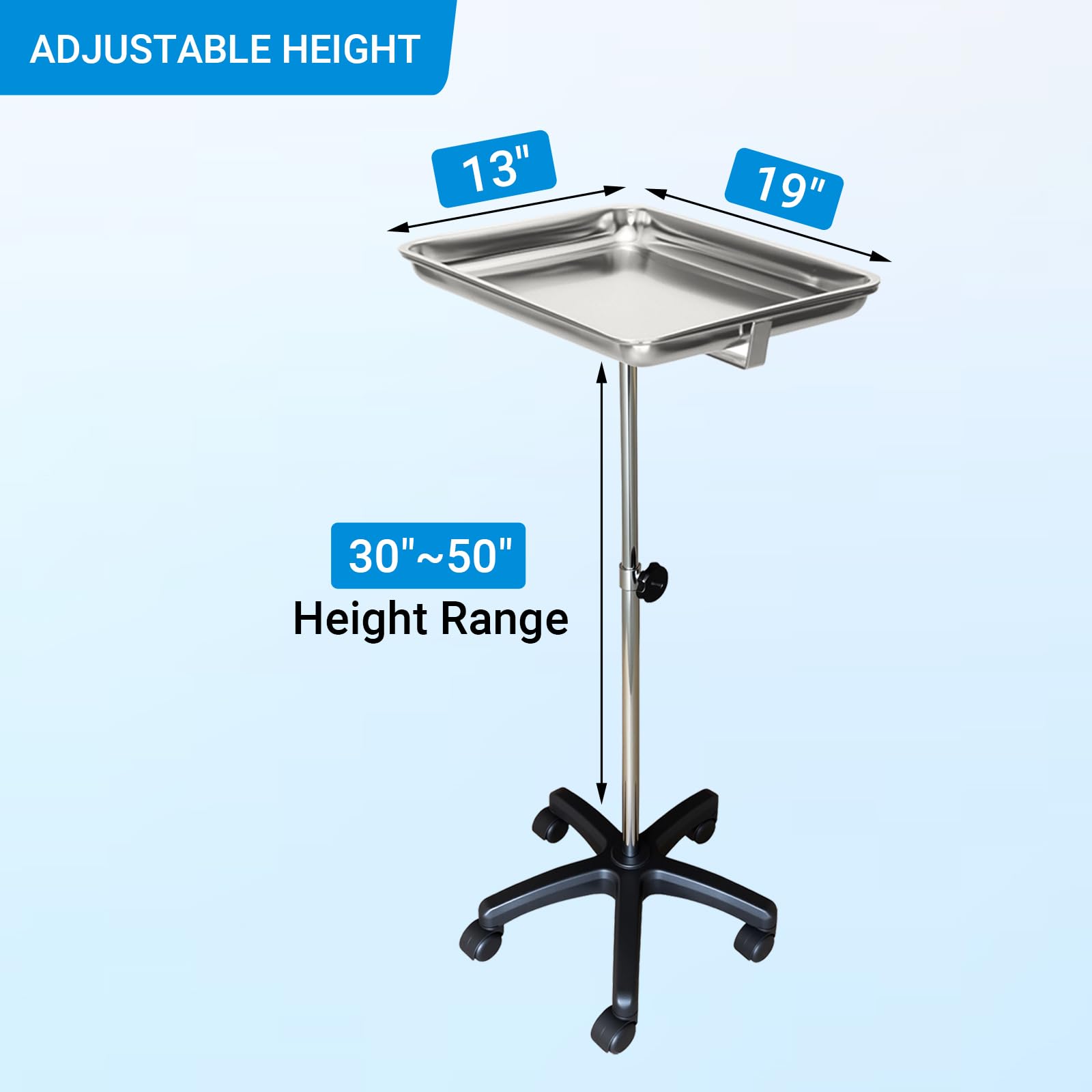 Supporto per strumenti Mayo, tavolo rotolante mobile per denti, veterinari, forniture per cliniche per animali domestici - altezza regolabile 35 "-51" carrello doppio con vassoio a sollevamento (B)