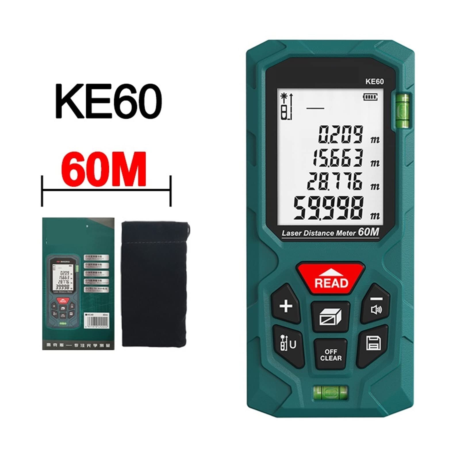 Cinta métrica láser digital 40M Telémetro láser Medidor de distancia preciso Construcción Ruleta Lazer Telémetro(KE60 60M)