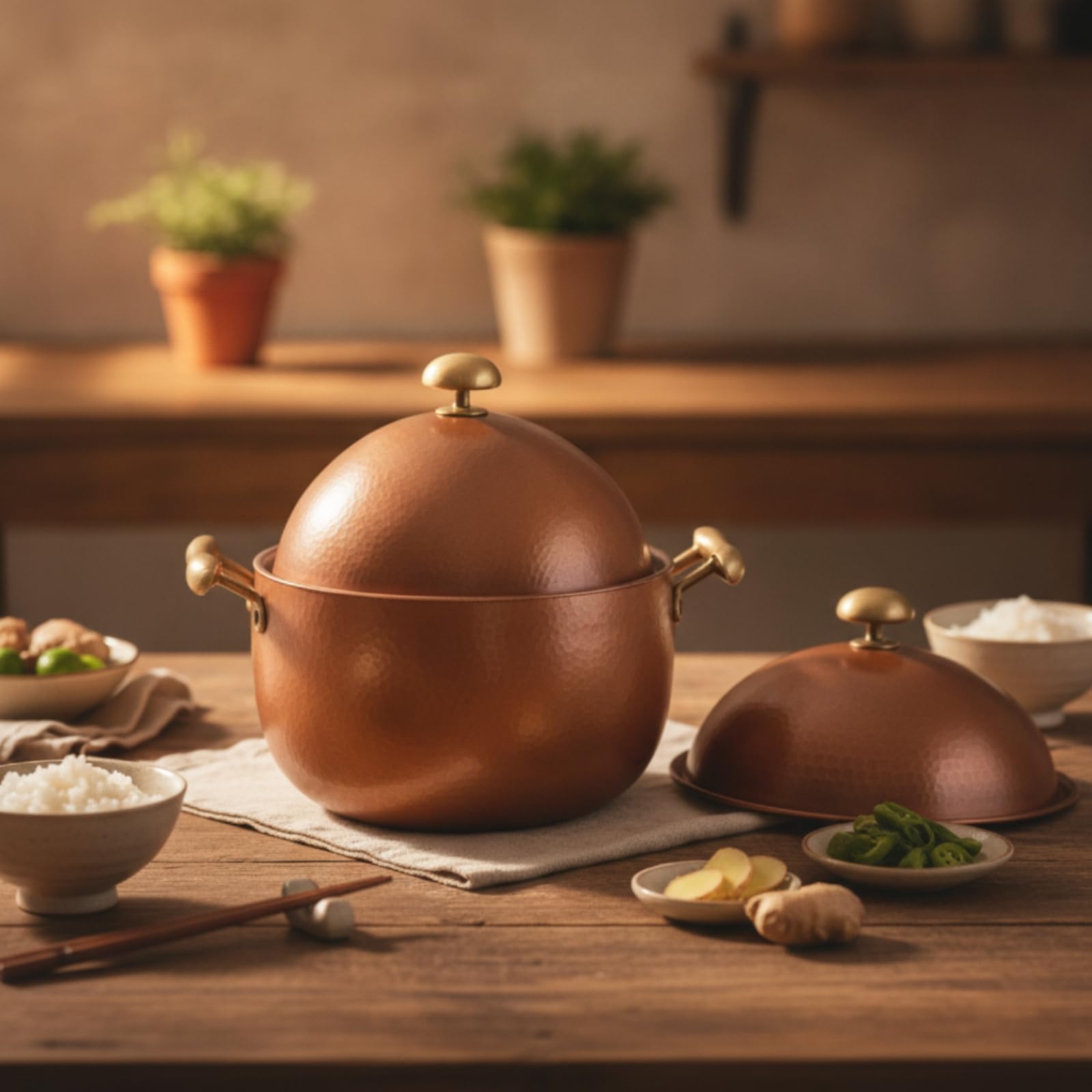 Pot Kupfertopf Kochtopf Suppentopf Schmorpfanne mit Strukturierter Oberfläche Und Warmem Kupferton Samt Passendem Deckel, Gebrannte Farbe, Geschenkbox-Set Verdickt