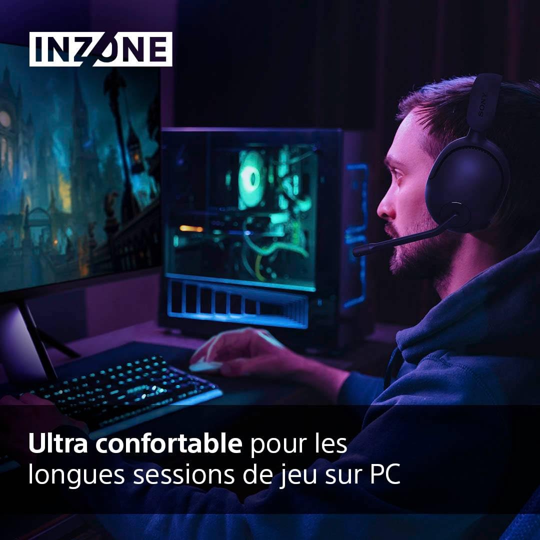 Sony INZONE H5 - Casque Gaming sans-Fil, 360 Spatial Sound for Gaming, Confortable, Autonomie de 28 Heures, Faible Latence, Micro Perche de Haute qualité, Compatible PC & PS5 - Noir