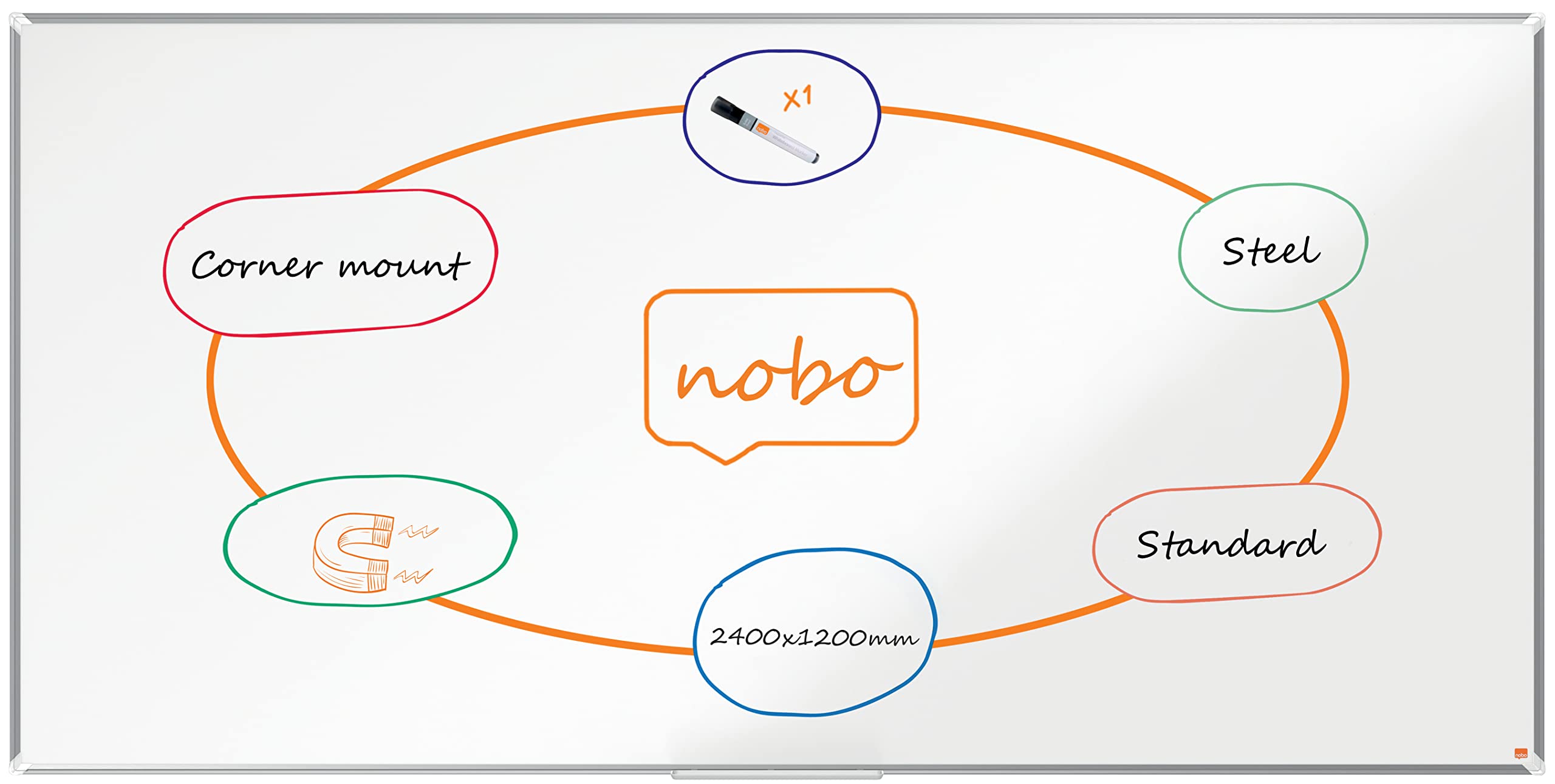 Nobo Premium Plus Steel Magnetic Whiteboard 2400X1200mm