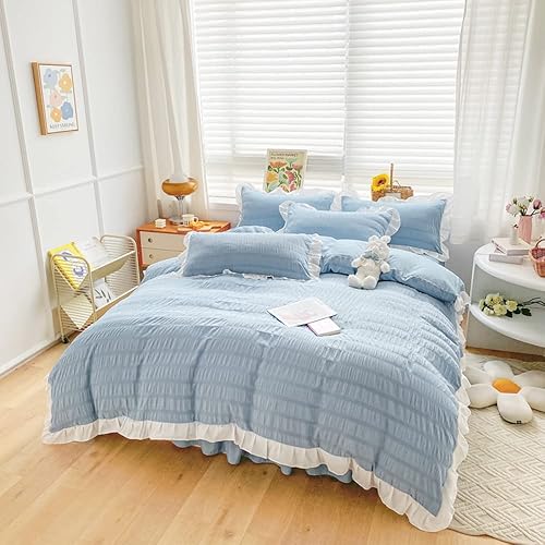 Miniatura 2 de Mengersi Juego de funda de edredón de sirsaca tamaño individual, funda de edredón con volantes, estilo bohemio, elegante, con volantes, funda de