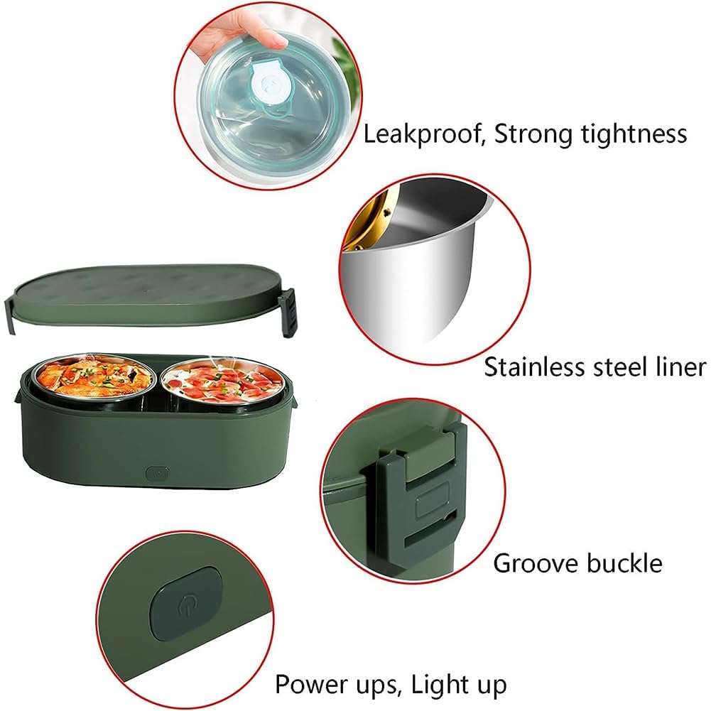 Elektryczny podgrzewany lunchbox, elektryczny podgrzewany lunchbox samochodowy, podgrzewane lunchboxy dla dorosłych, przenośny podgrzewacz do żywności z 2 pojemnikami podgrzewany l