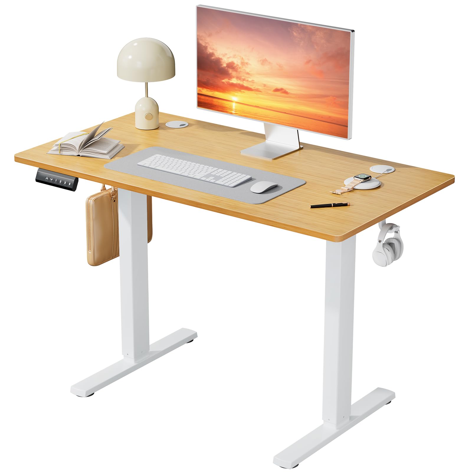 DUMOS Standing Desk with Whole-Piece Desktop Board, 40x24in Electric Height Adjustable Stand Up Desk, Modern Ergonomic Sit Stand Rising Table, Computer Workstation for Home Office, Oak(2 Packages)