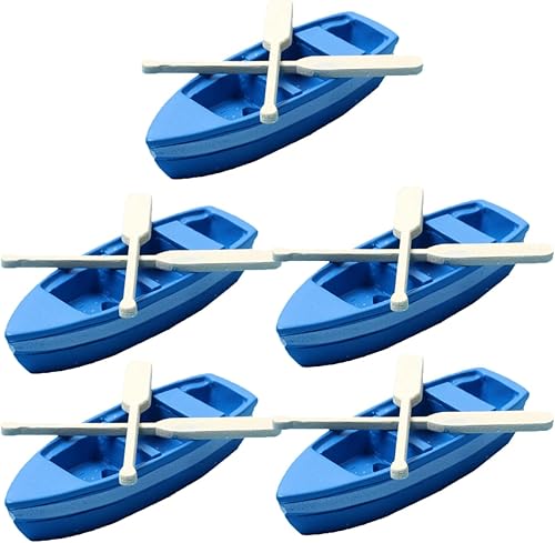 Kisangel 5 juegos de botes de remos en miniatura con remos de 2.36 pulgadas, modelos de mini barcos, figuras de canoa, accesorios para casa de