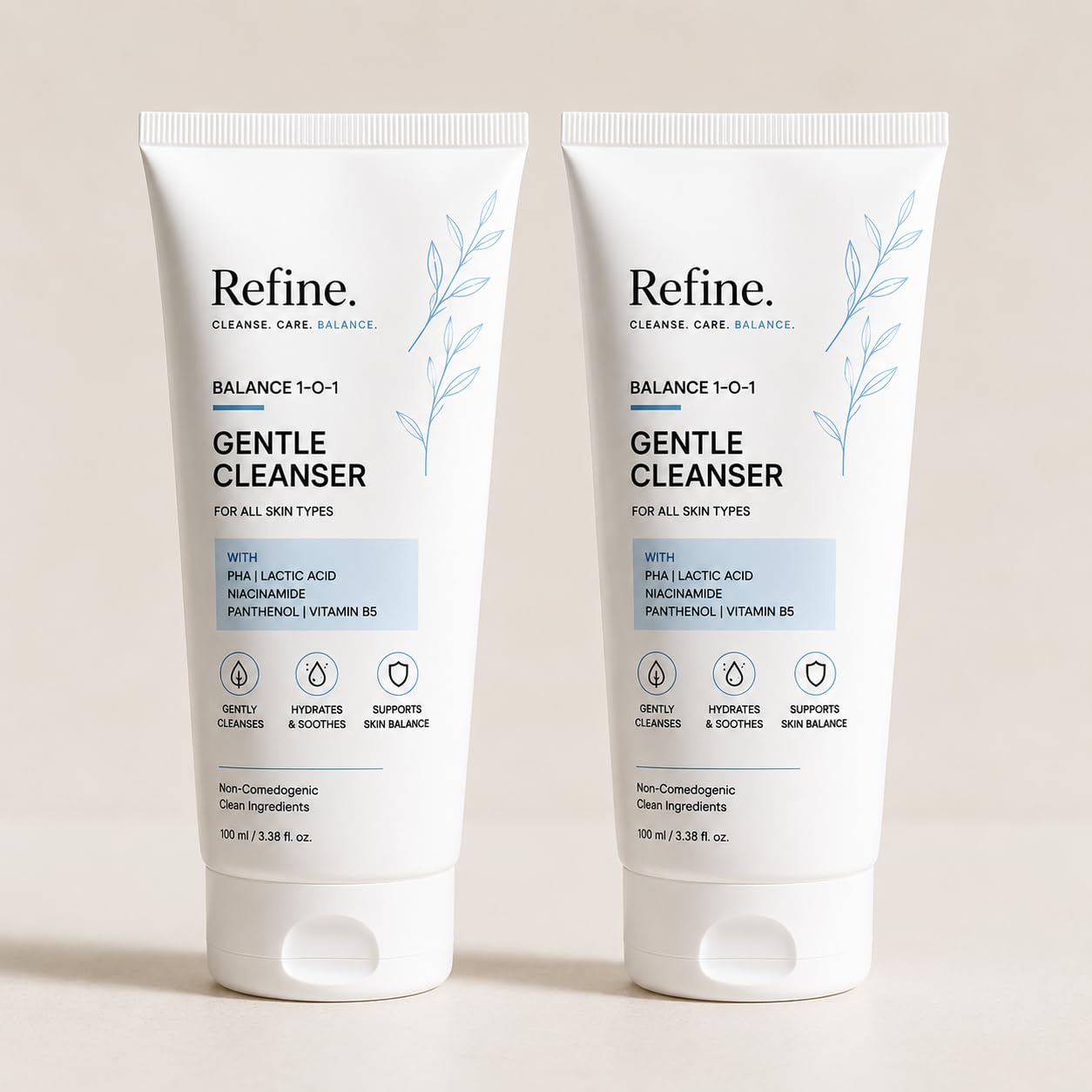 Balance 1-O-1 Gentle Cleanser, Hydrating Face Wash with Hyaluronic Acid, Niacinamide, Panthenol, Chamomile, 165ml, (Pack of 2)