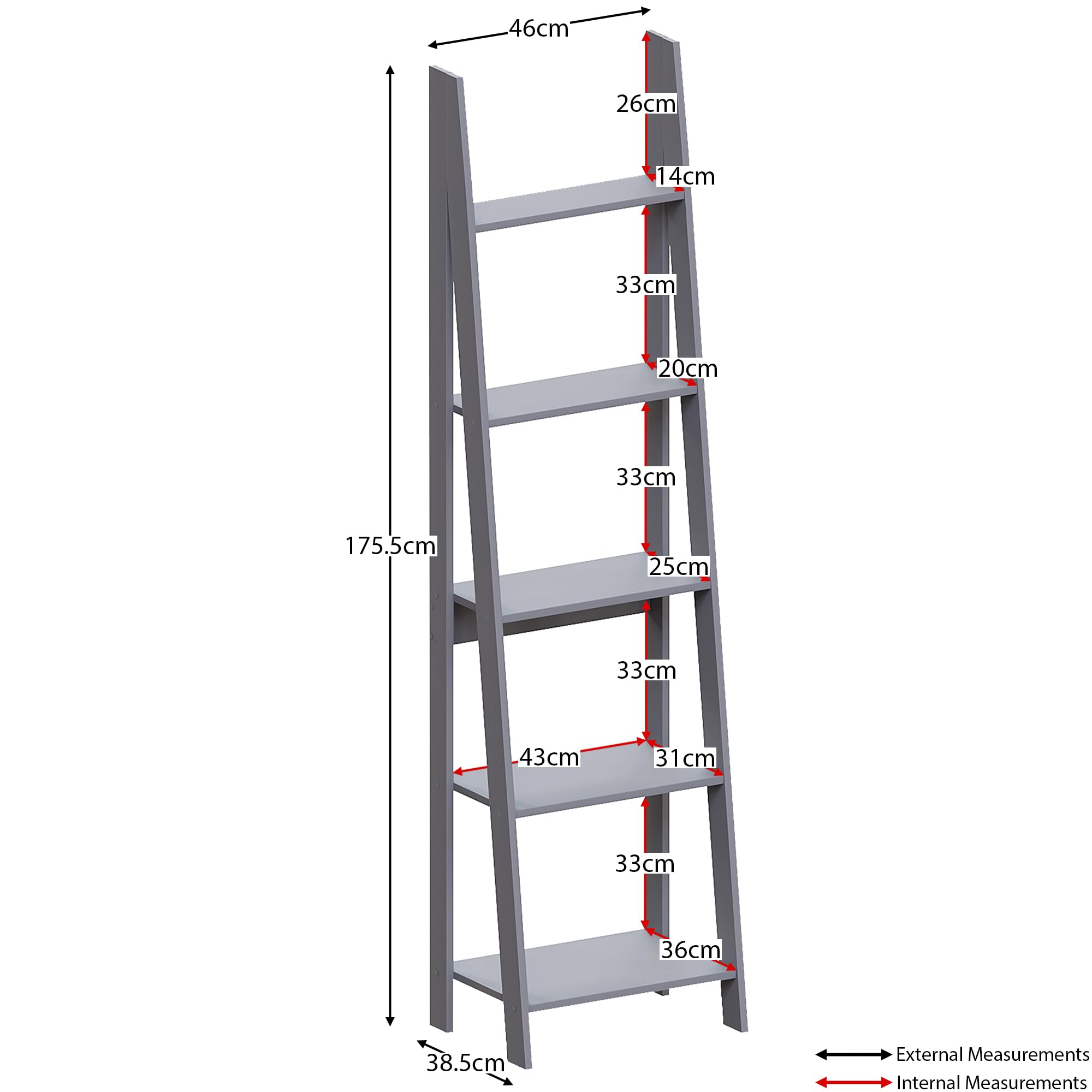 Vida Designs Bristol 5 Nivel Step Escalera Estantería, Moderno A-Frame Independiente Shelf Unit, Space-Saving Storage for Sala de Estar, Dormitorio or Oficina, H175.5xW48xD38.5cm (Gris)