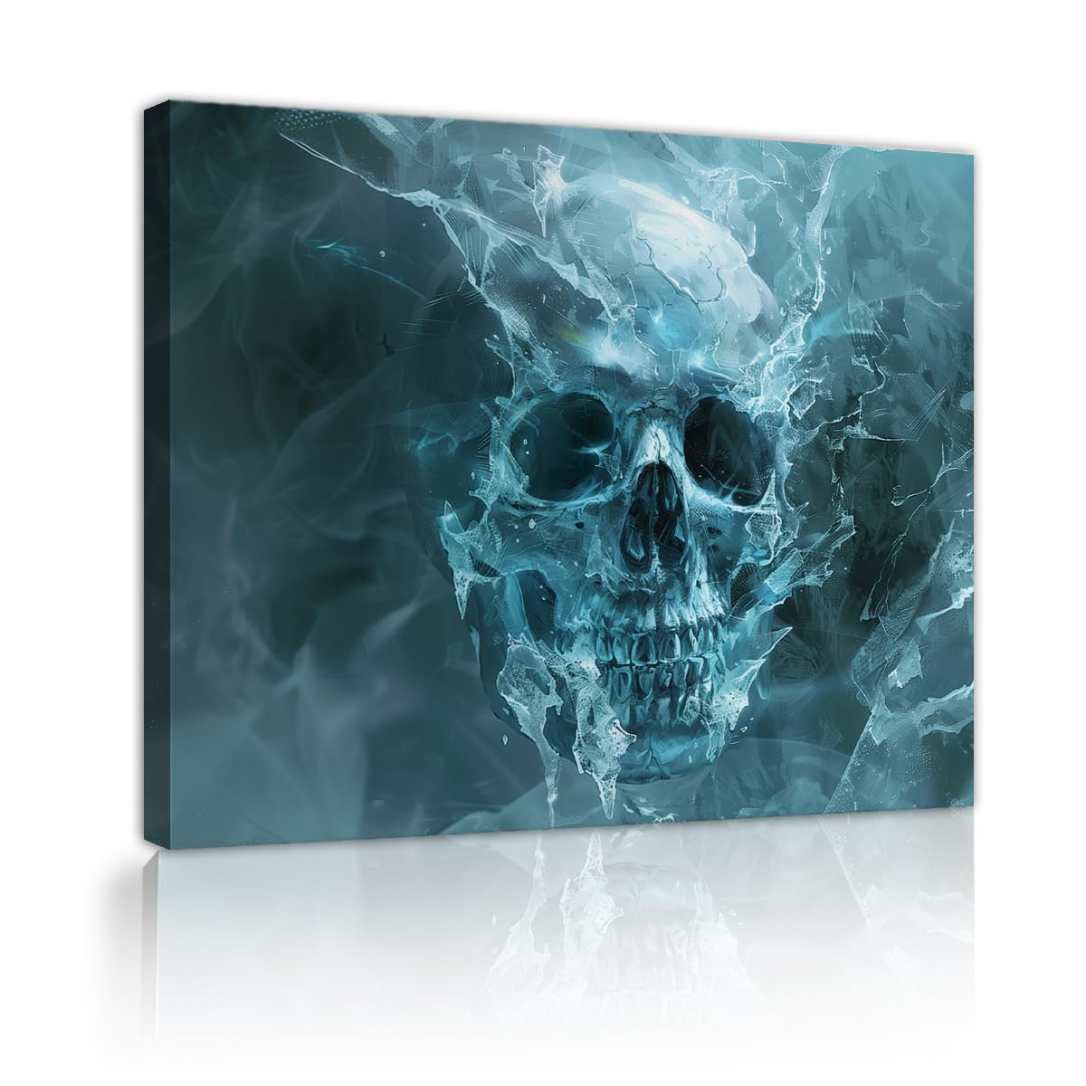 YUNART Modern Abstract Skull Canvas Prints Halloween Theme Ice Skull Wall Art Halloween Theme Contemporary Abstract Gothic Artwork for Studio 70x90cm Innerframe
