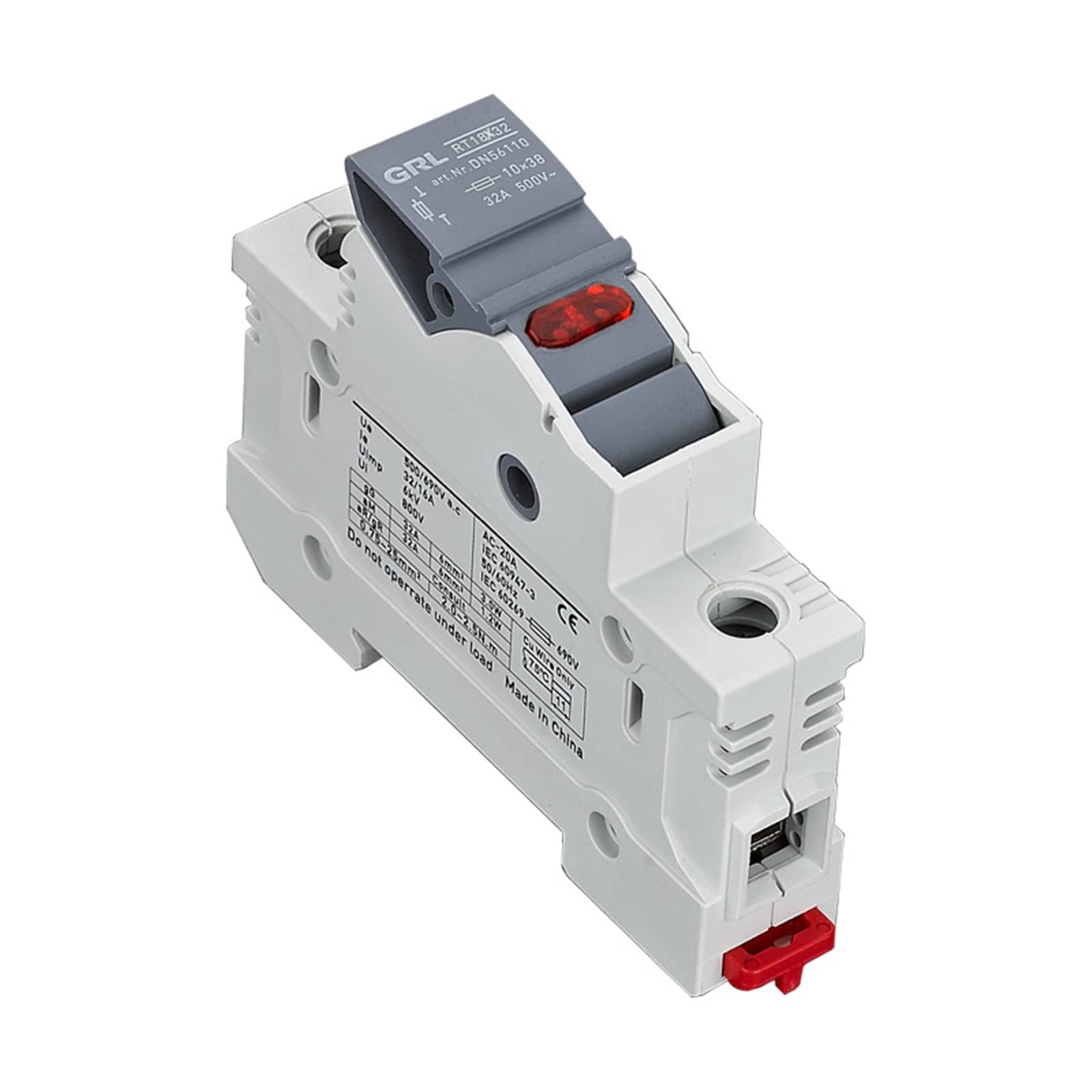 2 szt. Uchwyt bezpiecznika 10x38MM 500V RT18X skrzynka bezpieczników lampka kontrolna szybkie dmuchanie ceramika RO15 montaż na szynie DIN(Rt18x-32-2 szt,10A)