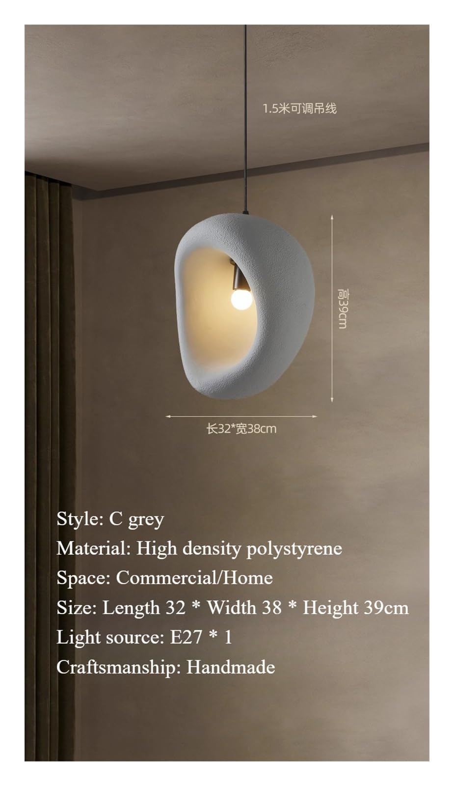 Lampadario per Scale in Stile Nordico, Semplice, Creativo, Duplex, per Decorazione Domestica, apparecchio di Illuminazione a LED (C - Grigio, modificabile)