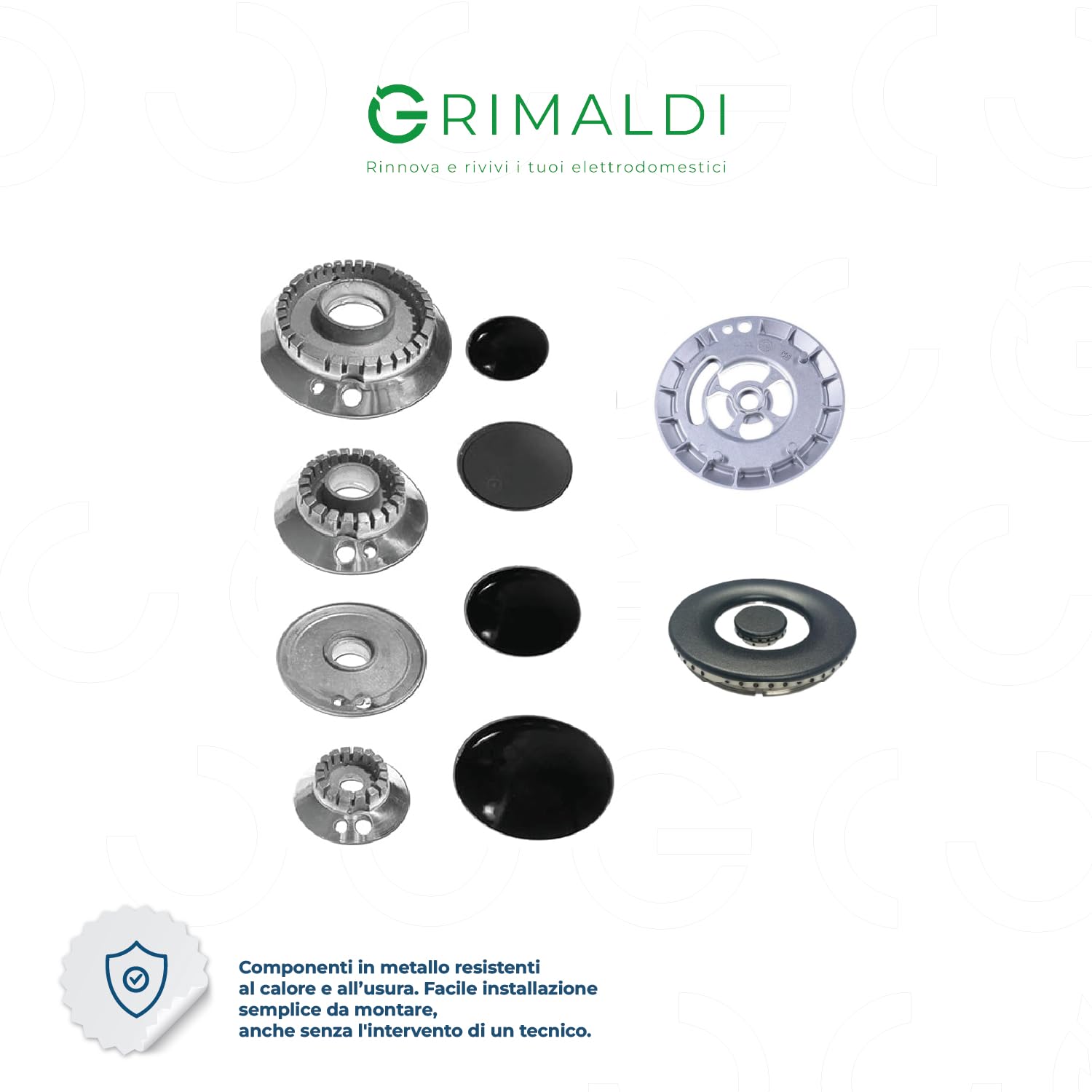 G GRIMALDI Kit Cucina compatibile con Smeg Piano Cottura 5 Fuochi Bruciatori + Piattelli Spartifiamma