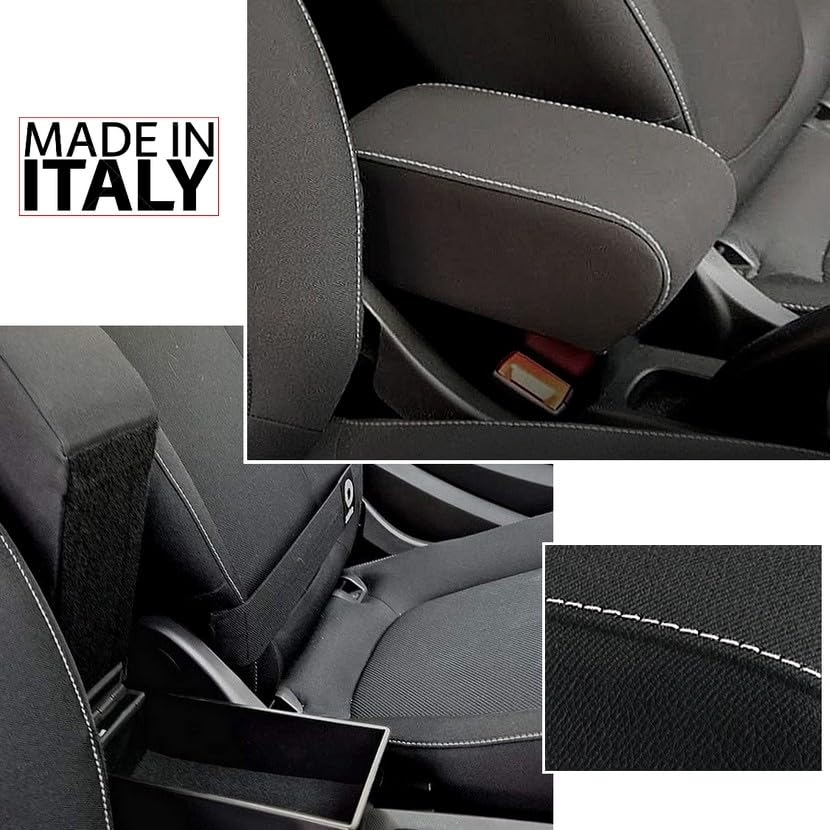 Bracciolo compatibile per Smart 453 ForTwo e ForFour TESSUTO NERO e CUCITURE BIANCHE regolabile in lunghezza