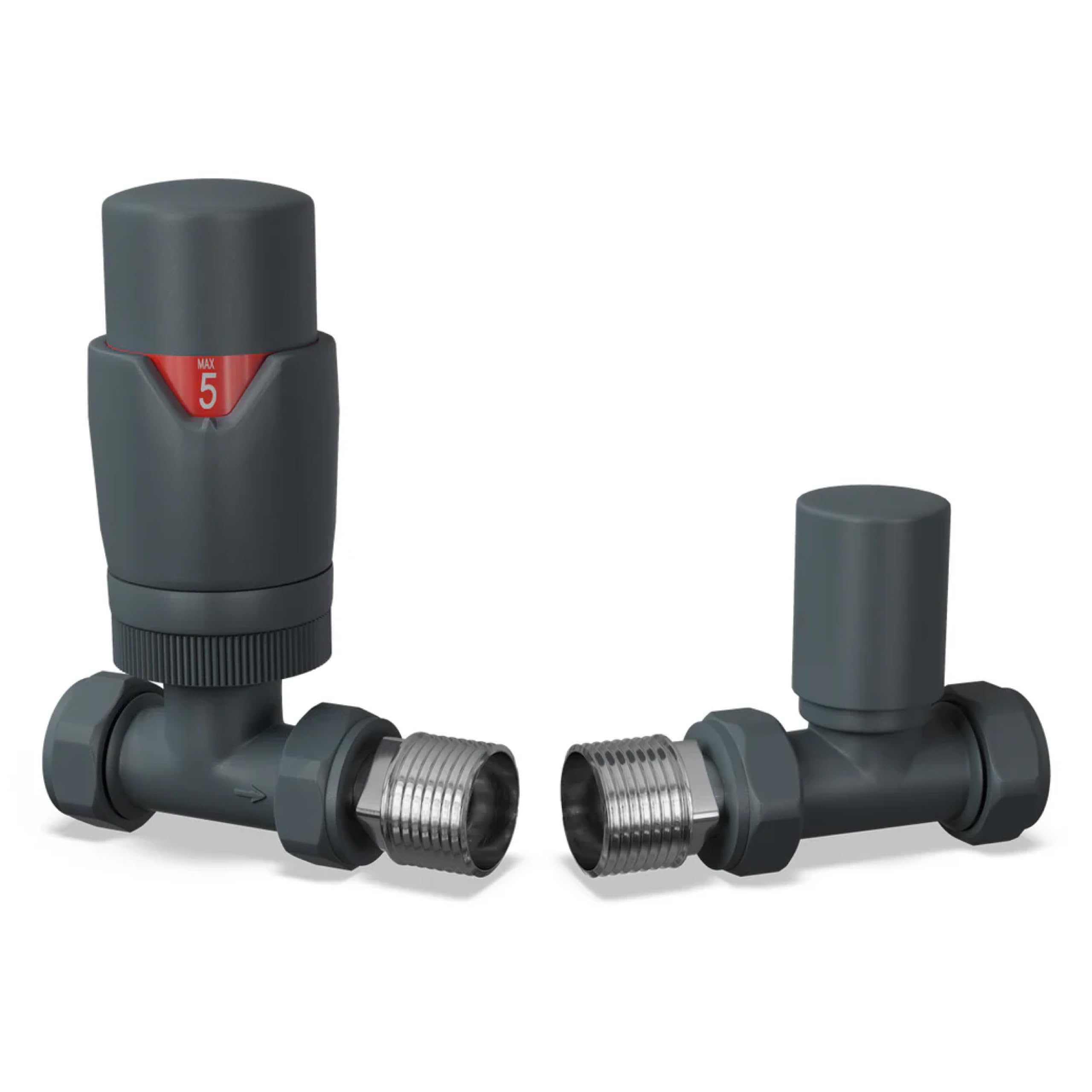 Uk Radiators Anthracite - Straight Thermostatic Radiator Valve Set 1/2" X 15Mm - Solid Brass Trv